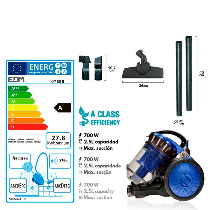 Aspirateur sans sac EDM 07696 Bleu 700 W 4 Aspirateur sans sac EDM 07696 Bleu 700 W 4