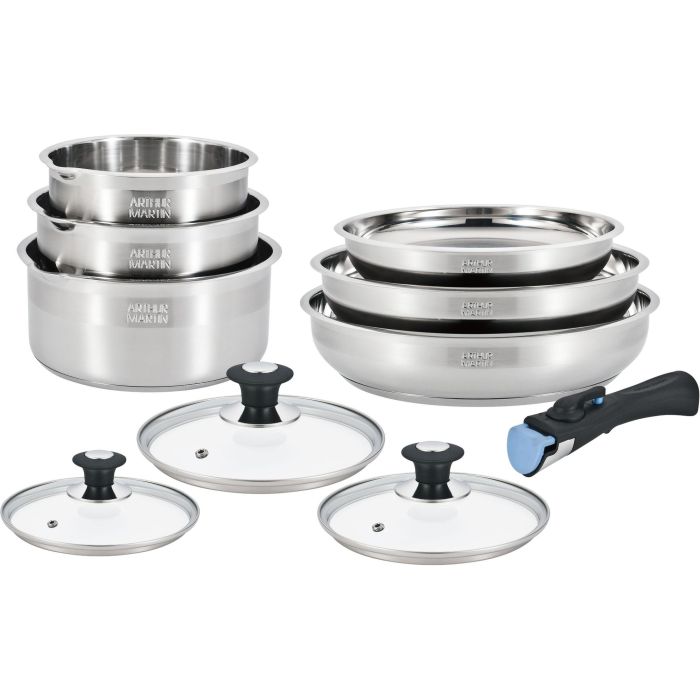 Batterie de cuisine - induction - ARTHUR MARTIN - AM0006 - acier inoxydable 18/10 - 10 pieces - poignée amovible 0 Batterie de cuisine - induction - ARTHUR MARTIN - AM0006 - acier inoxydable 18/10 - 10 pieces - poignée amovible 0