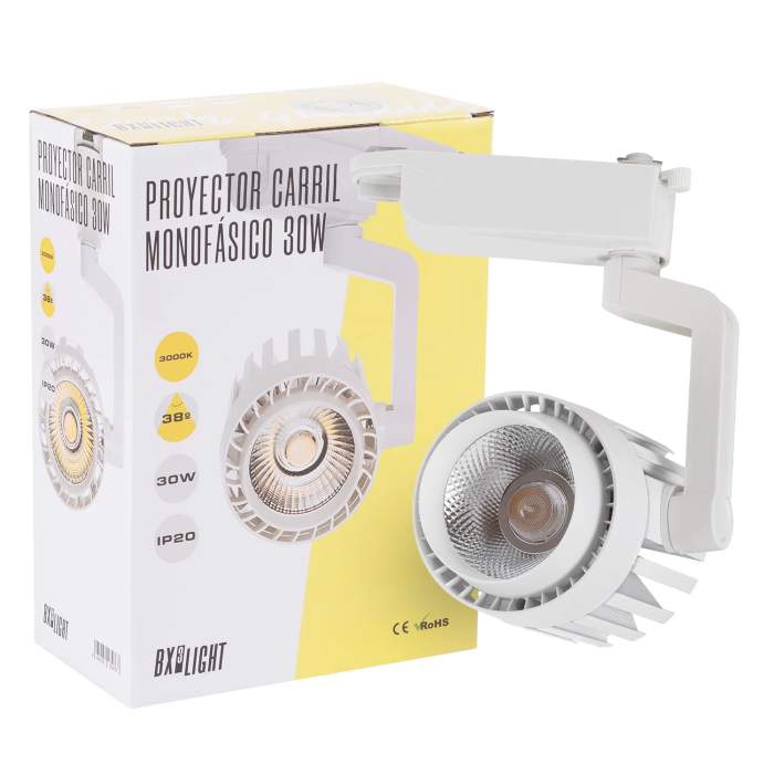 BX3 LIGHT Projecteur LED sur Rail Faith 30W 2600 Lm 6000K Monophasé 40000H - Réf. BX3-FC-D-30-CW