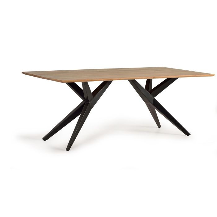 Giner y Colomer - Table de salle à manger industrielle en acacia massif et métal - 200x100x77 cm - Couleur : bois naturel et noir 1