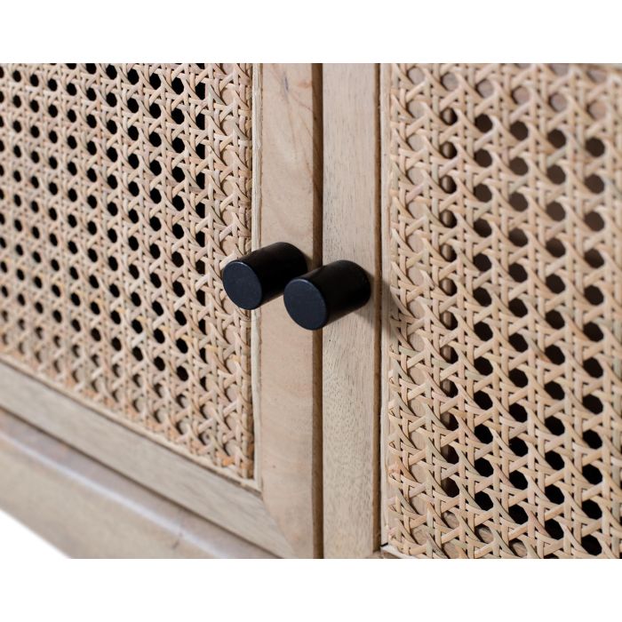 GINER Y COLOMER Meuble TV en bois de manguier naturel, 4 portes avec grille, design contemporain, 180x43x58 cm 5