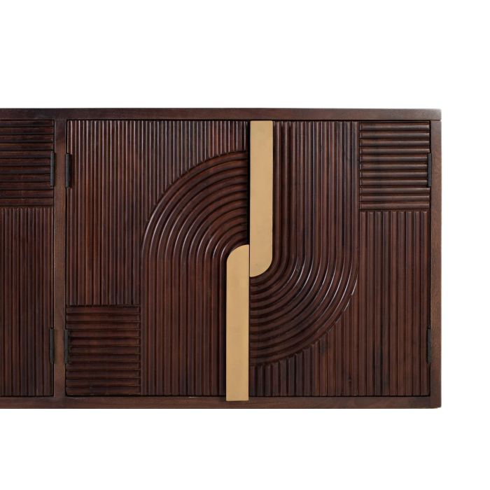 GINER Y COLOMER Dora2 - Buffet en bois de manguier massif 4 portes, détails dorés et pieds métalliques - Coloris noyer - 62x41 cm (porte) 4