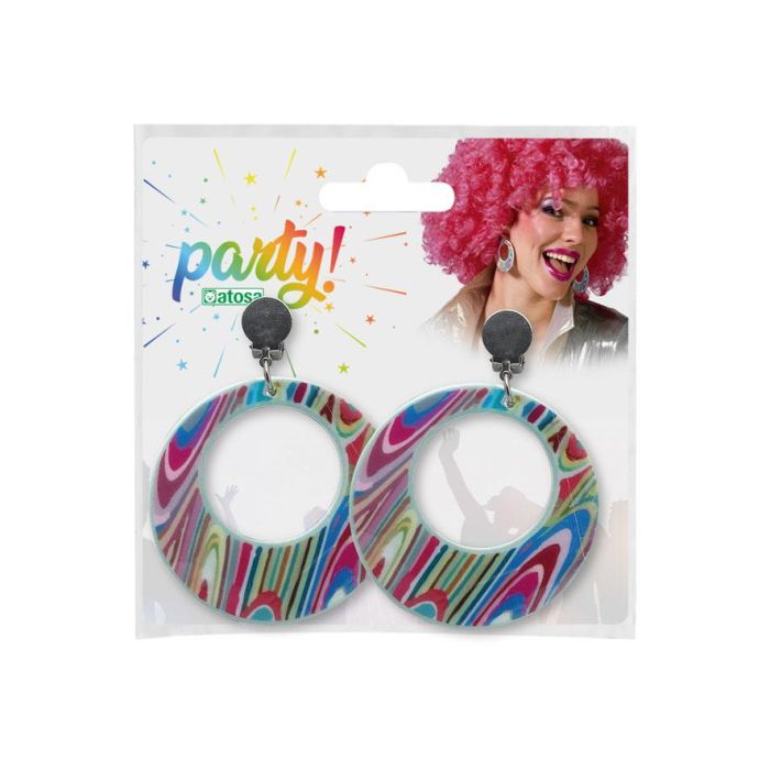 Boucles d'oreilles grandes ronde multicolores hippie pour femme adulte - Accessoire pour fêtes 70s, déguisement ou ambiance disco