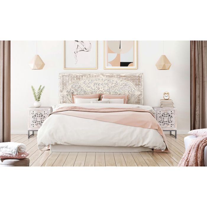 GINER Y COLOMER Cabecero en MDF Blanc Vieilli - Tête de lit décorative en bois de mangle, finition patinée 4