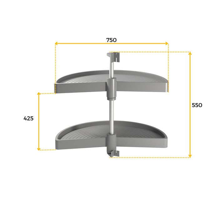 Emuca jeu de plateaux rotatifs Shelvo 1/2 lune, pour module de 900mm, plastique et aluminium, Gris 3