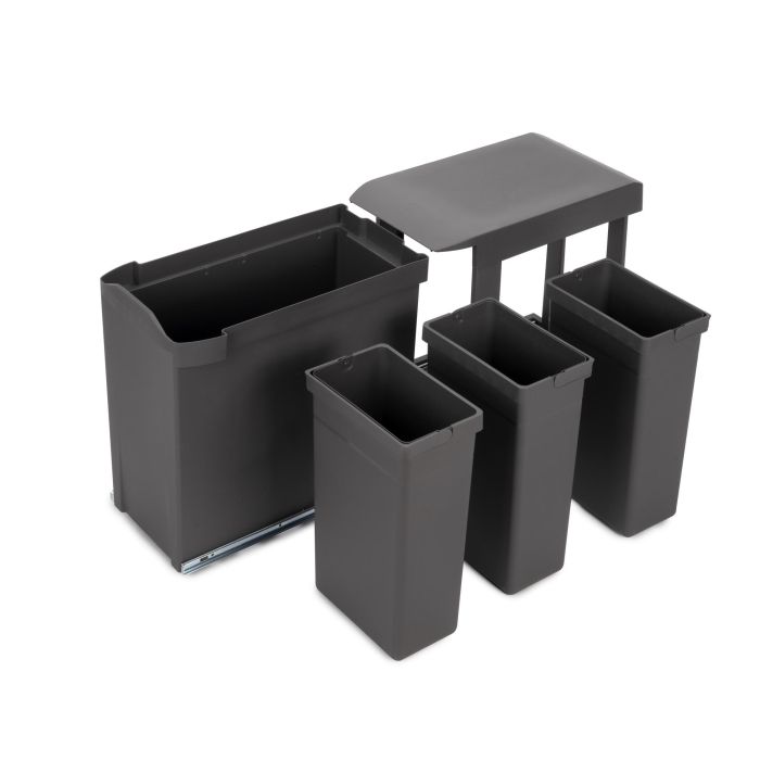 Emuca Poubelles de recyclage pour la cuisine, 3 x 10L, fixation inférieure et extraction automatique, Acier et Plastique, Gris antracite 1 Emuca Poubelles de recyclage pour la cuisine, 3 x 10L, fixation inférieure et extraction automatique, Acier et Plastique, Gris antracite 1
