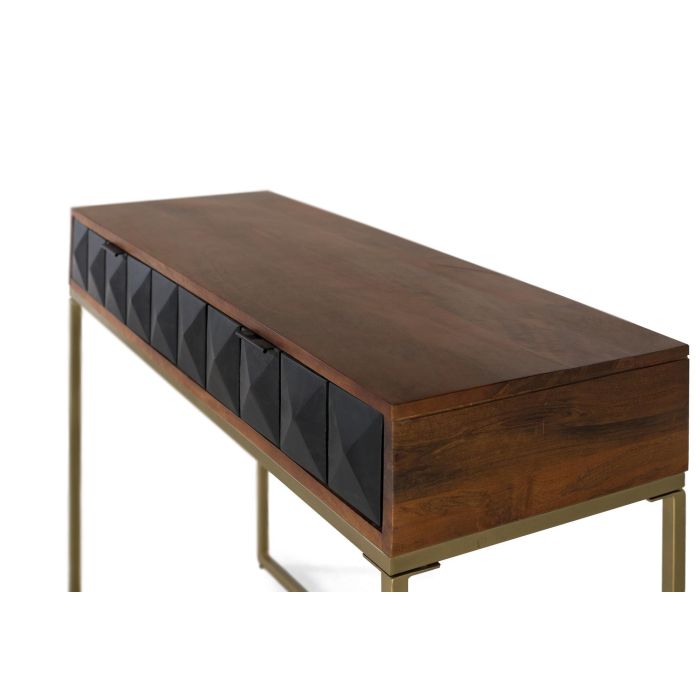 GINER Y COLOMER - Console en bois de manguier et structure en fer, couleur noisette et noir avec tiroirs à motif diamant et pieds de 60 cm GINER Y COLOMER - Console en bois de manguier et structure en fer, couleur noisette et noir avec tiroirs à motif diamant et pieds de 60 cm