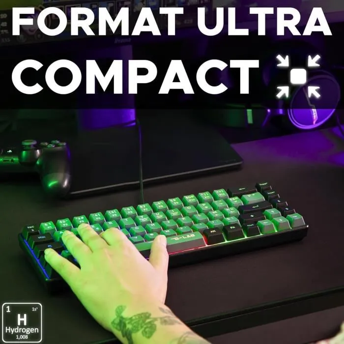 The G-Lab KEYZ-HYDRO-GRB/FR Clavier Gaming 60% Membrana Gris et Noir FR 1