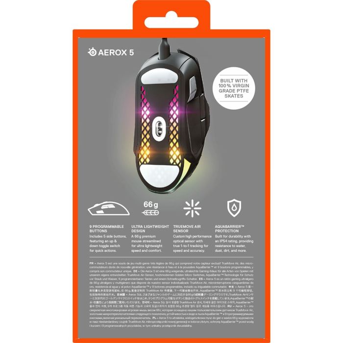 Souris Gaming SteelSeries Aerox 5 Jeux Noir Avec câble Lumières LED 2 Souris Gaming SteelSeries Aerox 5 Jeux Noir Avec câble Lumières LED 2