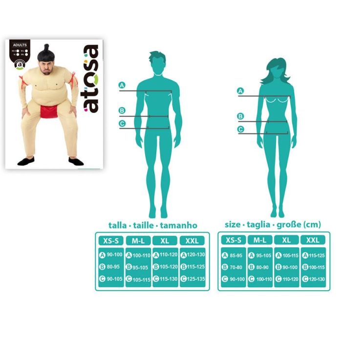 Déguisement Sumo Homme Adulte Taille M-L Rouge - Costume de lutteur japonais avec remplissage et bretelles en polyester