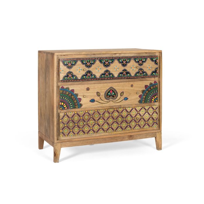 GINER Y COLOMER Commode en bois massif de manguier avec détails peints à la main - Design robuste naturel 1 GINER Y COLOMER Commode en bois massif de manguier avec détails peints à la main - Design robuste naturel 1