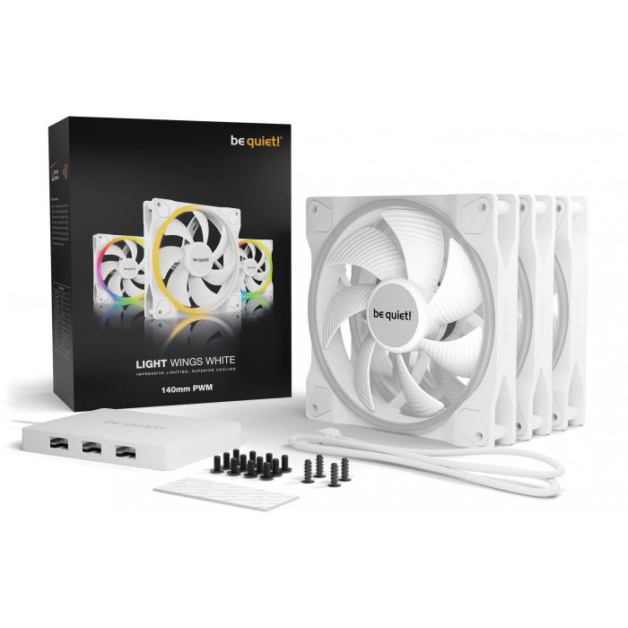 Be Quiet! Light Wings Ventilateur PC 140 mm PWM Blanc ARGB - Pack de 3, 1500 tr/min, 95.14 m³/h