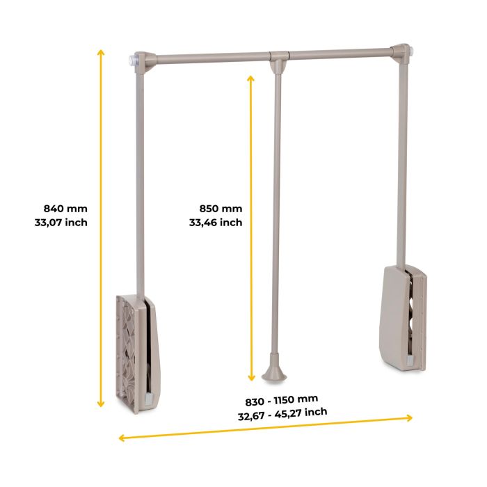 Emuca Penderie rabattable pour armoire Hang, 830 - 1150, Peint gris pierre, Acier et Plastique. 5