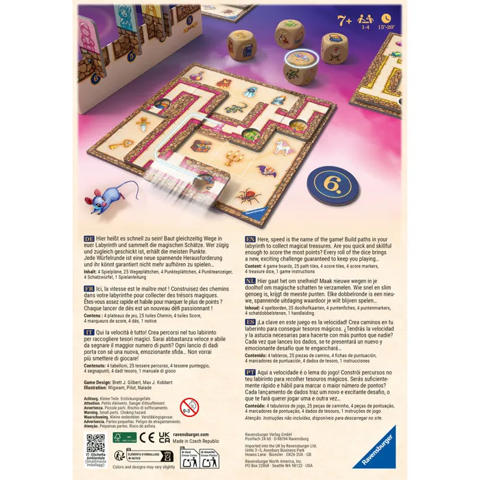 Ravensburger 24699 Jeu de société - Labyrinth GO! Pour 1 à 4 joueurs, jeu de labyrinthe avec déplacement de tuiles et trésors à collecter