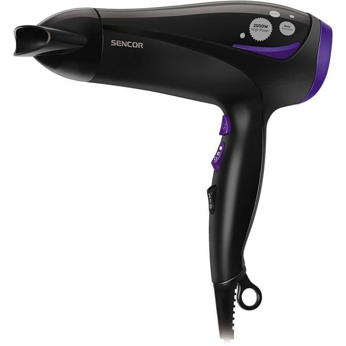 Sencor SHD 108VT Sèche-cheveux ionique 2000 W - Noir - 2 vitesses, 3 niveaux de température, air froid - Inclus diffuseur et buse