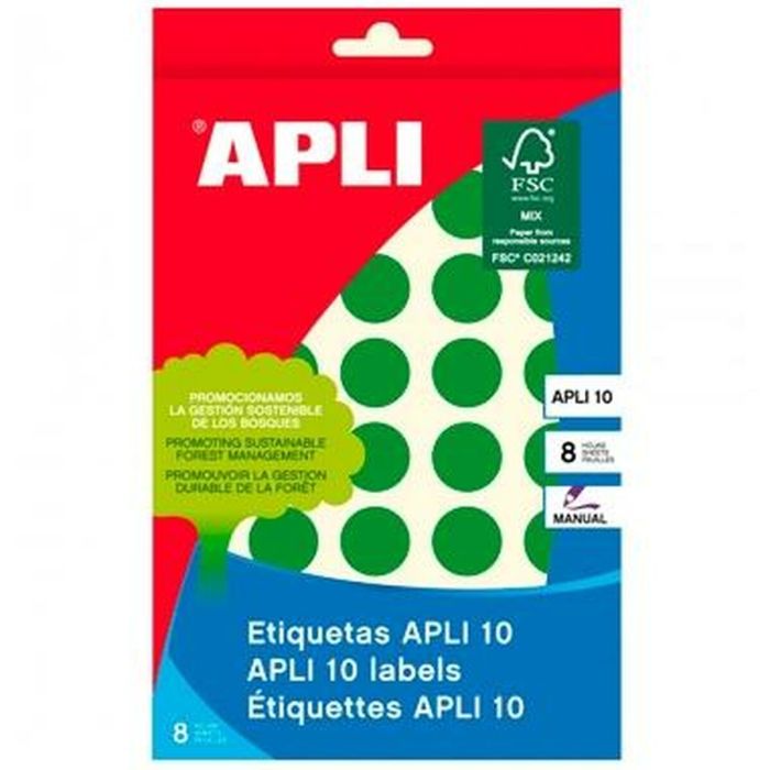 Étiquettes adhésives Apli Vert Cercle 8 feuilles (10 Unités) 1