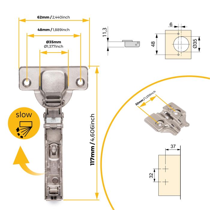 Emuca Lot de 20 charnières droites X91N avec embases à visser, Hauteur 0, Acier, Nickelé 3 Emuca Lot de 20 charnières droites X91N avec embases à visser, Hauteur 0, Acier, Nickelé 3