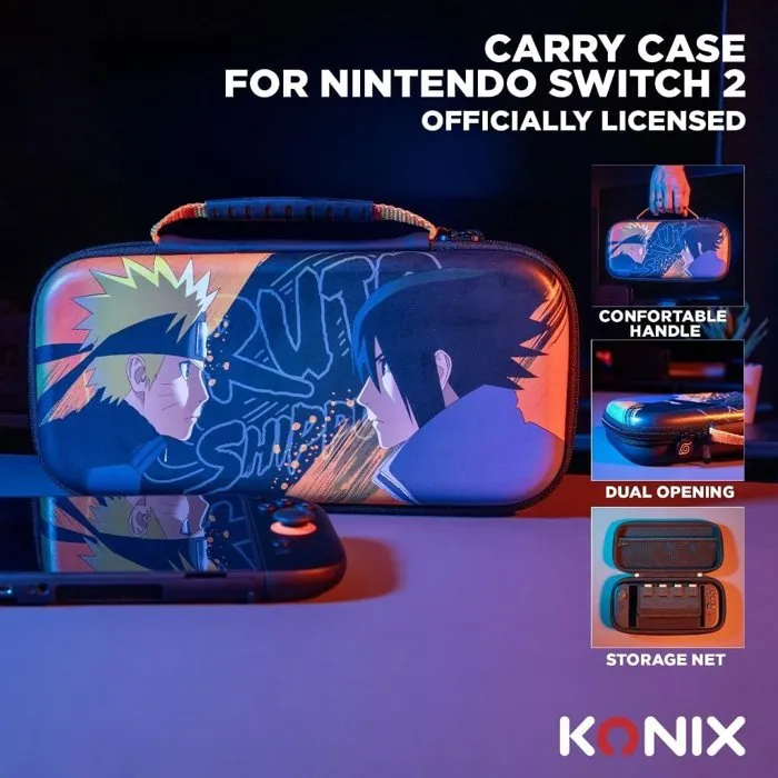 Konix Housse de protection Nintendo Switch 2, Switch et Switch OLED - Naruto Shippuden - 8 compartiments cartouches - Noir et orange