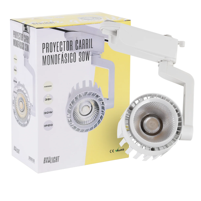 BX3 LIGHT Projecteur LED sur rail 30W Faith BX3-FC-D-30-W, 2600 lm, 4000K, monophasé, 40000h, pour magasins et expositions