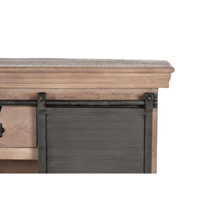 GINER Y COLOMER Console industrielle en bois de manguier avec 2 tiroirs et 1 porte coulissante, pattes métal, finition naturelle - Dimensions du caisson : 66 cm 4 GINER Y COLOMER Console industrielle en bois de manguier avec 2 tiroirs et 1 porte coulissante, pattes métal, finition naturelle - Dimensions du caisson : 66 cm 4