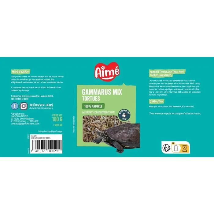 Aime Aliment principal crevettes gammarus pour tortue 1l 1