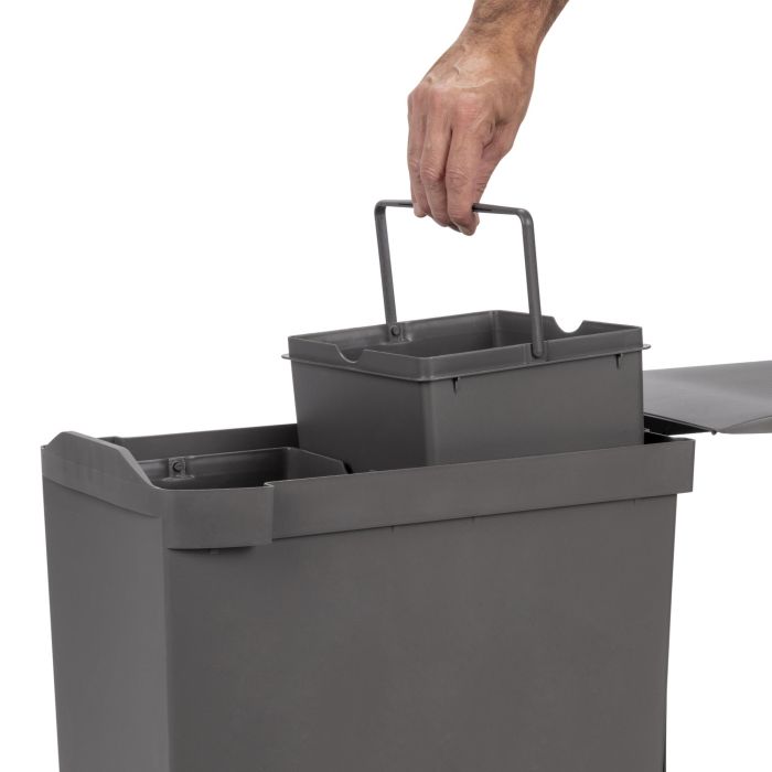 Emuca Poubelles de recyclage pour la cuisine, 2 x 14L, fixation inférieure et extraction automatique, Acier et Plastique, Gris antracite 2