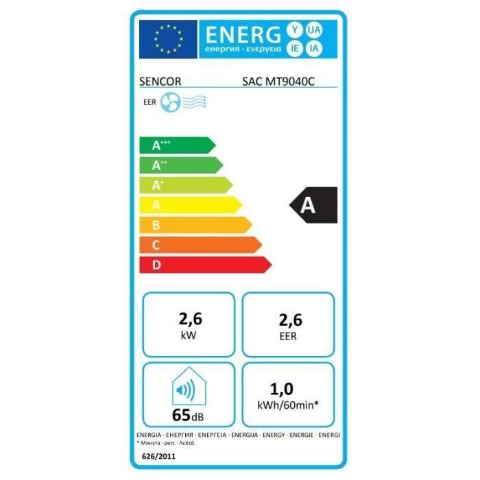 Sencor SAC MT9040C - Climatiseur mobile 9000 BTU/h, Wi-Fi, 3 modes (froid/sec/vent), surface 31-35 m2, désumidification 21,6 l/j, télécommande, kit fenêtre, écologique R290 Sencor SAC MT9040C - Climatiseur mobile 9000 BTU/h, Wi-Fi, 3 modes (froid/sec/vent), surface 31-35 m2, désumidification 21,6 l/j, télécommande, kit fenêtre, écologique R290