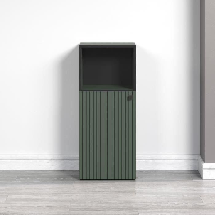 Meuble de salle de bain -  Rangement bas - Décor vert sauge et noir - L40 x H95 x P31cm - PURE BLISS 3