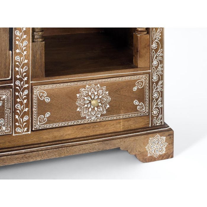 GINER Y COLOMER Console d'Entrée en Bois de Manguier Artisanale avec Porte et 3 Tiroirs, Finition Naturelle et Blanc, 100x79x35 cm 3 GINER Y COLOMER Console d'Entrée en Bois de Manguier Artisanale avec Porte et 3 Tiroirs, Finition Naturelle et Blanc, 100x79x35 cm 3