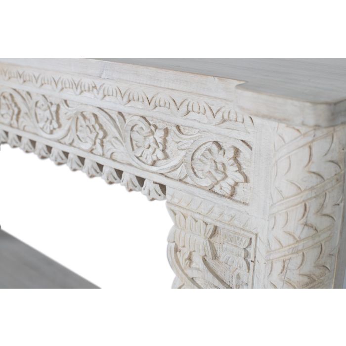 GINER Y COLOMER - Console de Salle à Manger en Bois de Mango Massif Blanc Vieilli avec Plateau Bas, Patins Tournés et Détails Sculptés Main - 180x90x40 cm 3