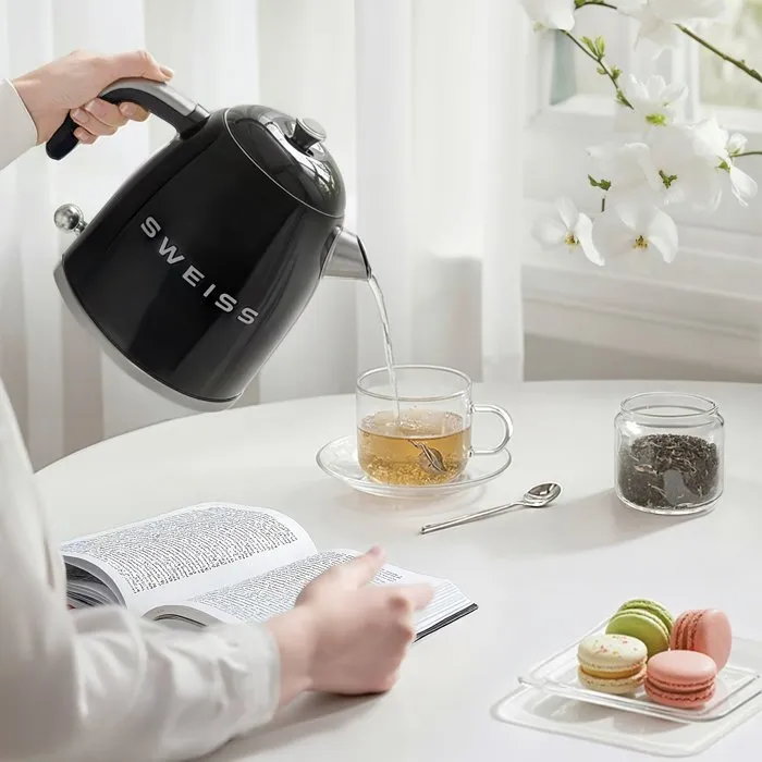 Sweiss KTS9 Bouilloire électrique vintage 1000 W 1 L inox Noir, socle rotatif 360°