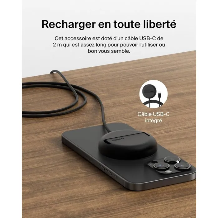 Belkin Pad de recharge sans fil 15W USB-C noir - Recharge rapide et design minimaliste Belkin Pad de recharge sans fil 15W USB-C noir - Recharge rapide et design minimaliste