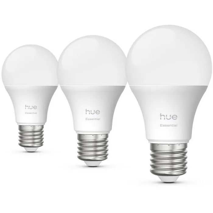 Philips Hue - Pack de 3 ampoules LED connectées A60 - Culot E27 8 W - Blanc chaud à froid 2200-6500K et couleurs - 806 lumens Philips Hue - Pack de 3 ampoules LED connectées A60 - Culot E27 8 W - Blanc chaud à froid 2200-6500K et couleurs - 806 lumens