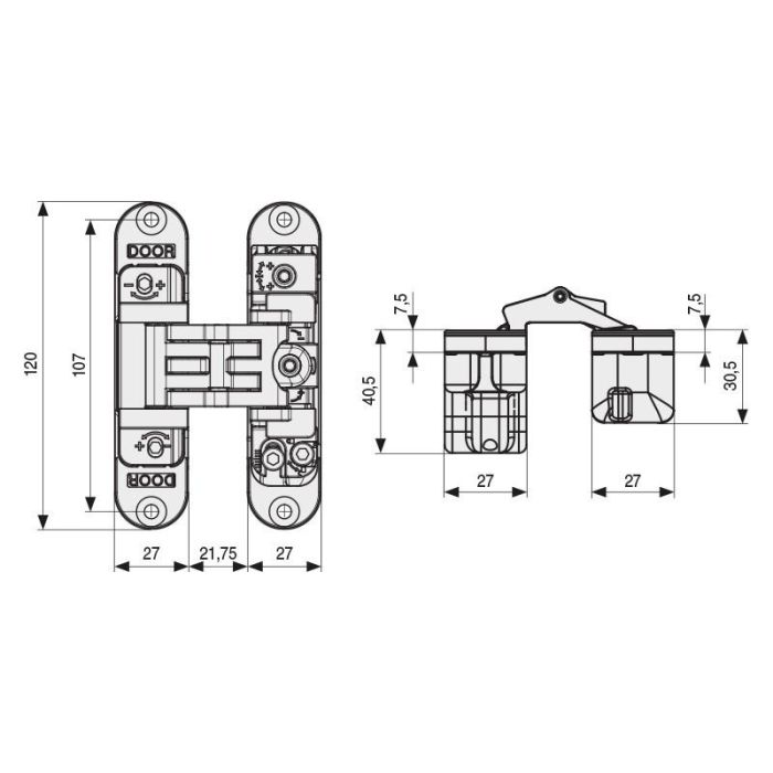 Bisagra Invisible Kubica K2700 Cromo Satinado  60Kgs/3B. 120X76Mm. Valida P/Panelar Puerta Y Pared. Koblenz 1