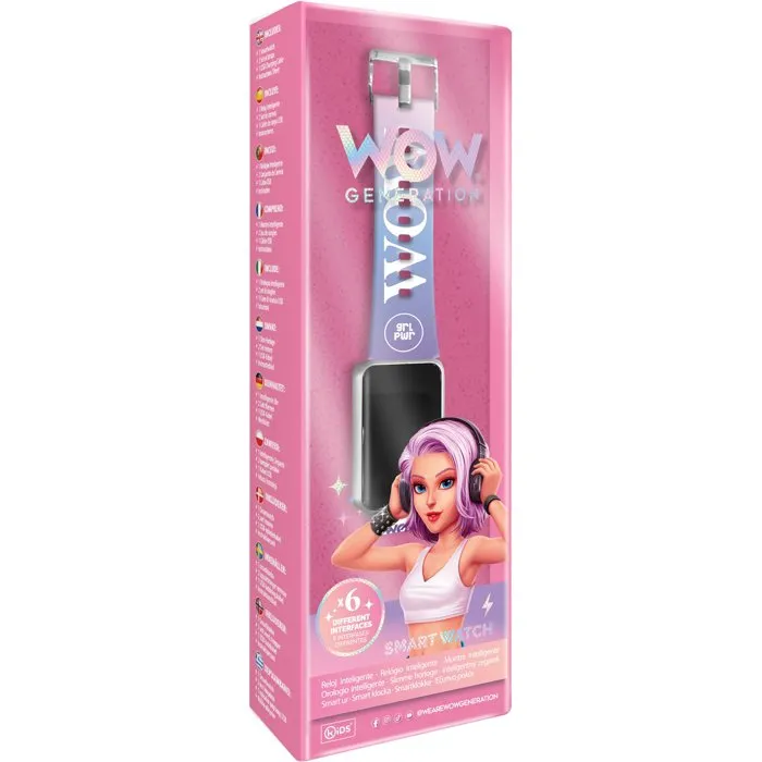 Kids Licensing WOW GENERATION Montre Connectée Enfant avec Bluetooth, App, Podomètre, Enregistreur Vocal, Écran Rechargeable via USB - Pour Enfants de 6 Ans et Plus
