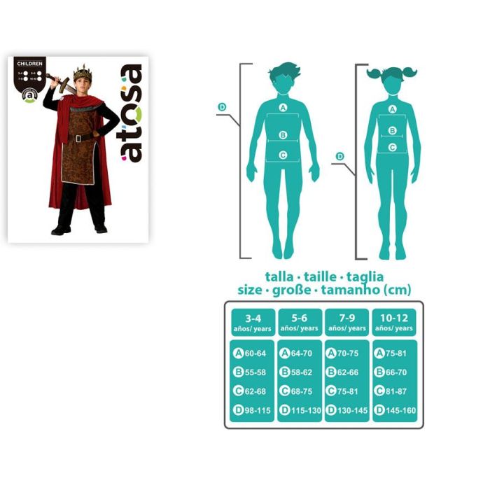 Déguisement Enfant Roi Médiéval Rouge avec Tunique, Pantalon, Cape et Ceinture - Taille 5-6 Ans