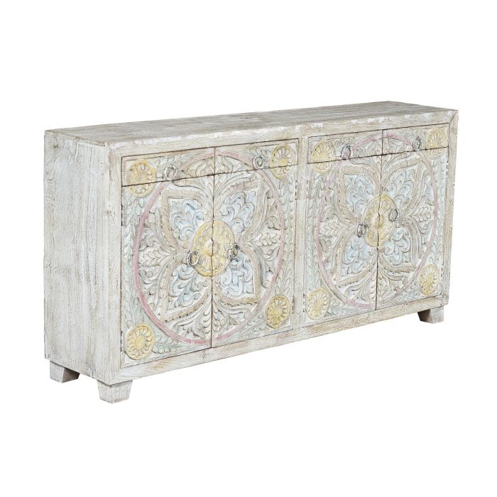 GINER Y COLOMER Buffet en bois de mangue massif avec sculptures sol - 4 portes et 4 tiroirs, finition couleurs pastel, 92 x 180 x 40 cm 0 GINER Y COLOMER Buffet en bois de mangue massif avec sculptures sol - 4 portes et 4 tiroirs, finition couleurs pastel, 92 x 180 x 40 cm 0
