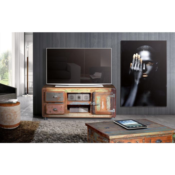 GINER Y COLOMER Meuble TV en Bois Recyclé Multicolor - Design Contemporain Artisanal, Dimensions 56x135x40 cm, Fonctionnel et Écologique 2