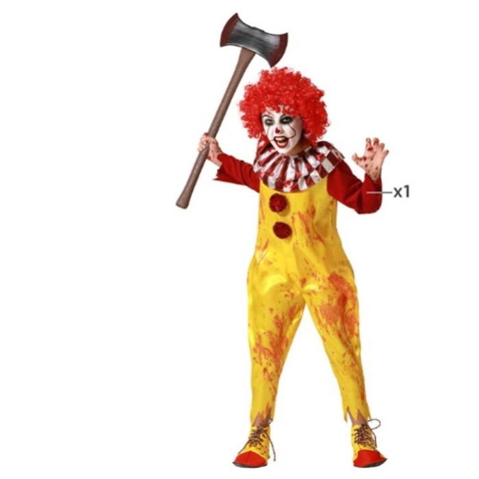 Déguisement Enfant Clown Jaune avec Singe et Col Rouge pour Garçon 5-6 Ans - Idéal Halloween, Carnaval, Fêtes d'Anniversaire