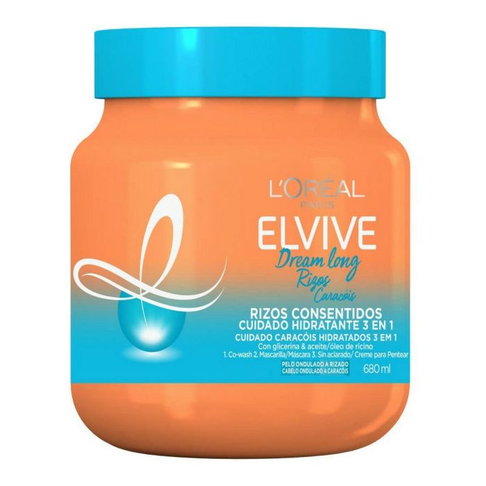 L'Oréal Paris ELVIVE DREAM LONG Crème Hydratante 3 en 1 Cheveux Bouclés Glycérine Huile de Ricin 680 ml