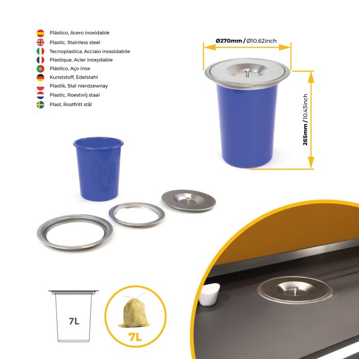 Emuca Poubelle encastrable sur le plan de travail Recycle, 1 bac extractible 7 litres, Acier inoxydable et Plastique 9 Emuca Poubelle encastrable sur le plan de travail Recycle, 1 bac extractible 7 litres, Acier inoxydable et Plastique 9