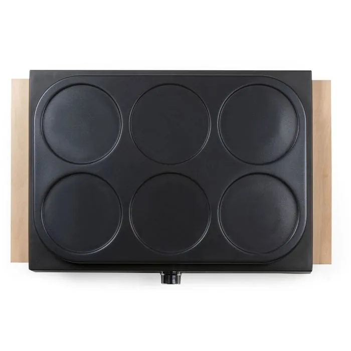 DOMO DO8717P Crêpière 1000 W - 6 Crêpes Ø 11,5 cm - Plaque Anti-adhésive - Thermostat Réglable - Noir et Bois
