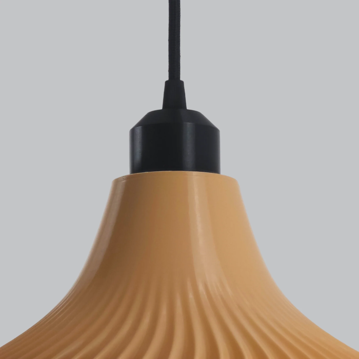 Lampe Suspendue Vita Beige/Fleuron Noir/Câble Noir Design Minimaliste Compatible LED E27