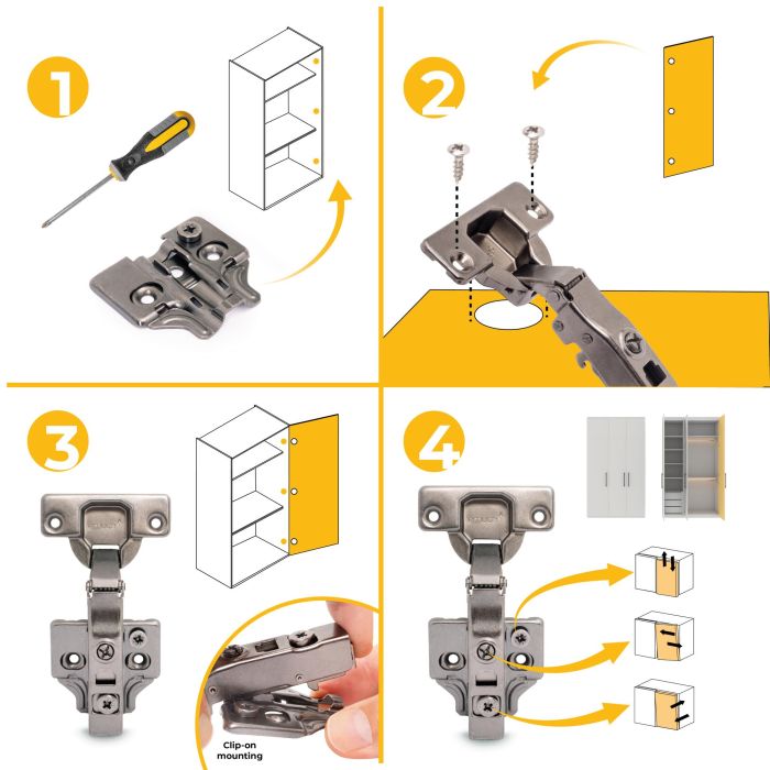 Emuca Lot de 20 charnières droites X91 à fermeture amortie avec embases à visser, hauteur 0, acier, titane 8 Emuca Lot de 20 charnières droites X91 à fermeture amortie avec embases à visser, hauteur 0, acier, titane 8