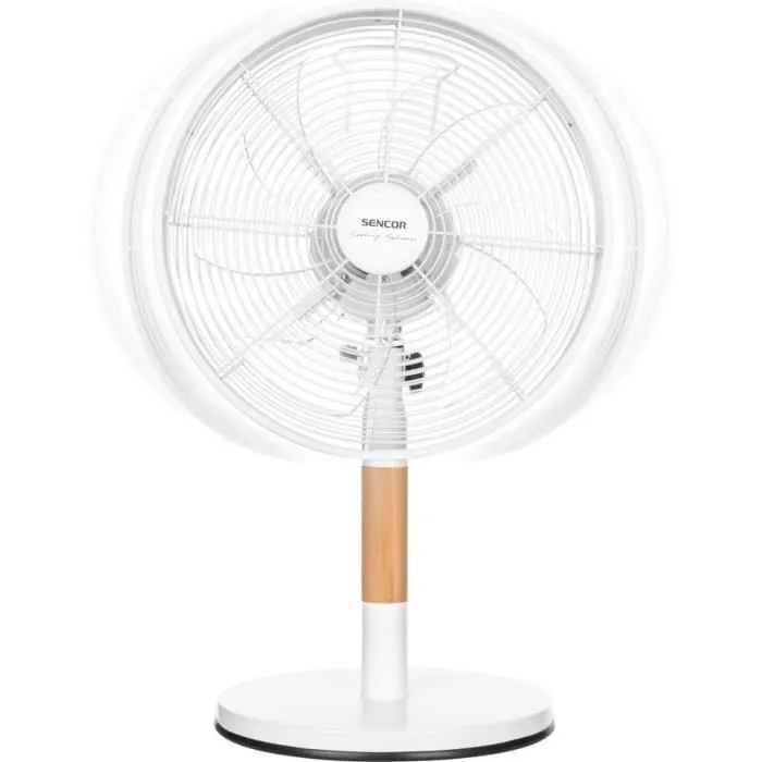 Sencor SFE 3080WH Ventilateur de bureau oscillant 30 cm, 3 vitesses, design métal et bois, 35 W