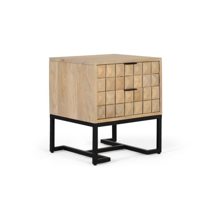 GINER Y COLOMER - Table de nuit en bois de manguier avec placage en pointe de diamant et base en métal noir - 42x13x31 cm 1 GINER Y COLOMER - Table de nuit en bois de manguier avec placage en pointe de diamant et base en métal noir - 42x13x31 cm 1