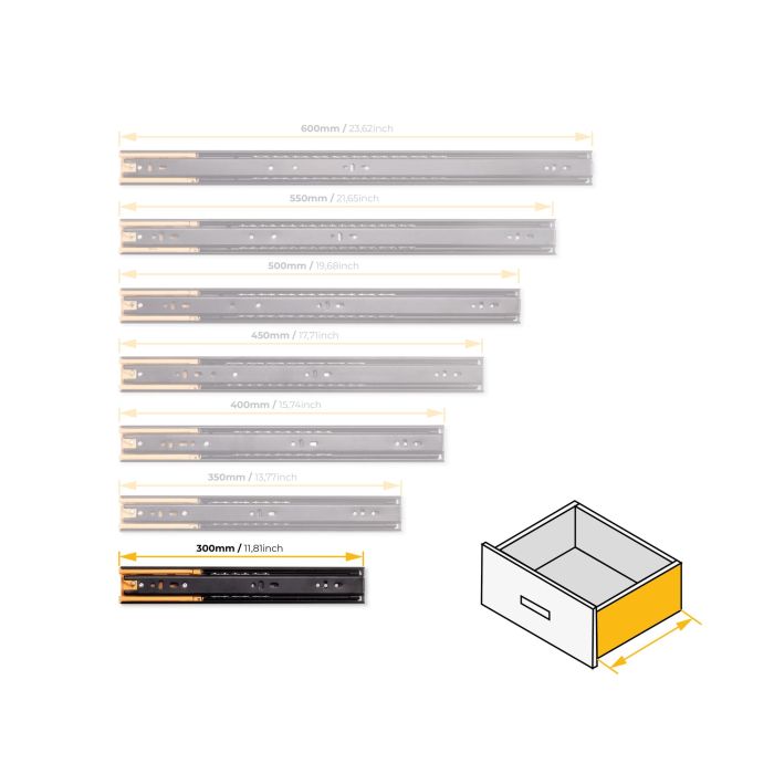 Emuca Lot de 5 jeux de Coulisses pour tiroirs, roulement à billes, hauteur 45mm, profondeur 300mm, sortie totale, fermeture amortie, Noir 9