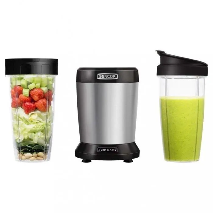 Sencor SNB 4302SS Blender Smoothie Professionnel 1200W - Extracteur de Nutriments avec 2 Tasses (1L, 0.8L), 6 Lames Titanium pour Soupes, Cocktails, Aliments Bébé