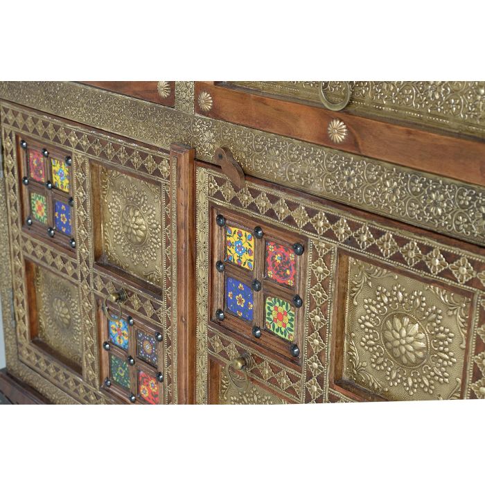Giner y Colomer Commode en Bois d'Acacia Massif Style Éthnique avec Applications Céramique et Bronze, Coloris Cerisier, 90x105x40 cm 5 Giner y Colomer Commode en Bois d'Acacia Massif Style Éthnique avec Applications Céramique et Bronze, Coloris Cerisier, 90x105x40 cm 5