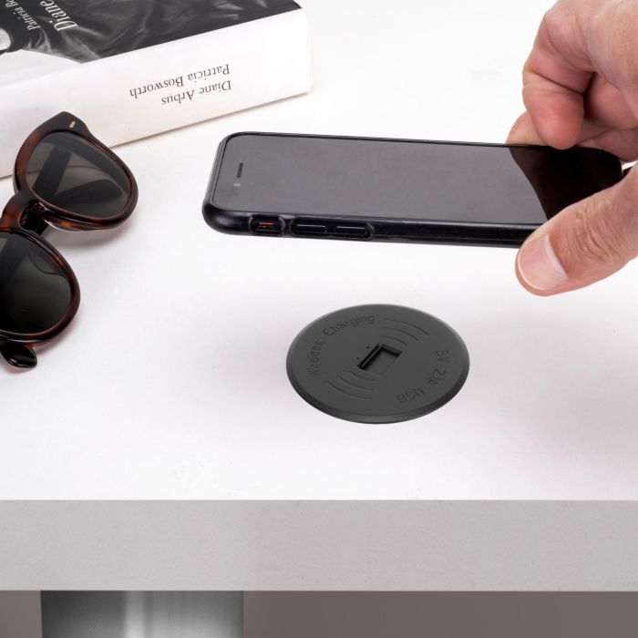 Emuca Chargeur de surface sans fil pour mobile Airtop 2 avec USB-A, Ø60mm, 5V DC / 2.1A (USB-10W/Qi-10W), Plastique noir, Plastique 1